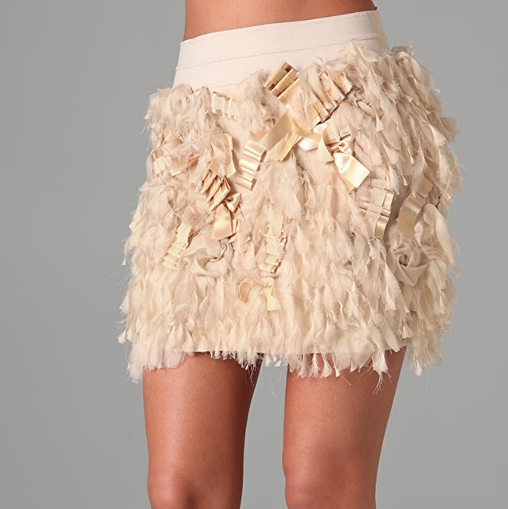 Alice & Olivia Ruffle Beige Mini Skirt